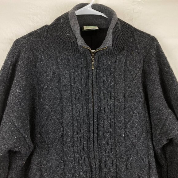 Aran Isles Ireland Womens L Gray 100% Wool Chunky Cable Knit Full Zip Sweater - Picture 2 of 8